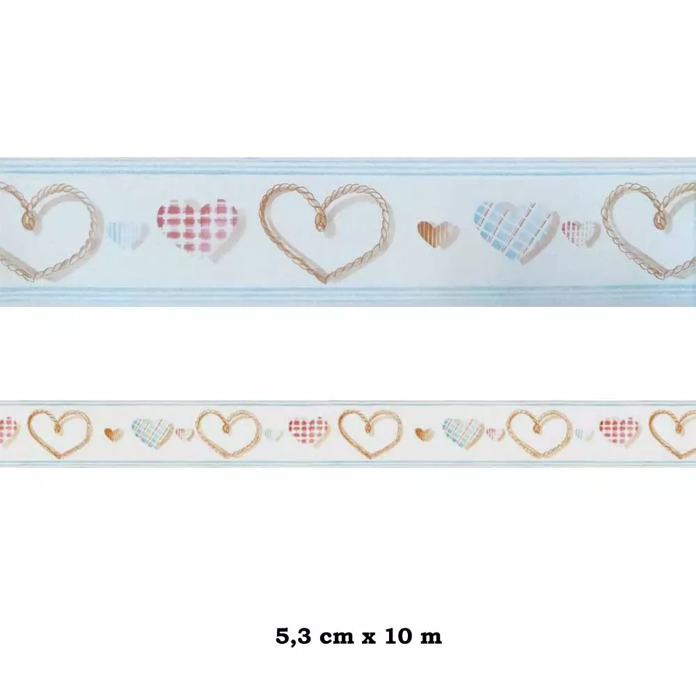 Cenefa adhesiva con estampado rosa dibujo corazones